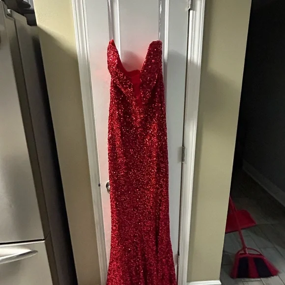 Fashion Nova Elegant Red Sequin Strapless Dress - Picture 4 of 4